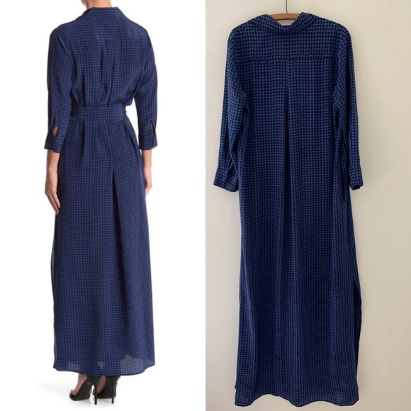 SOLD L’agence Cameron Shirt Dress Blue & Black Sz S 100% Silk Houndstooth - Picture 3 of 10
